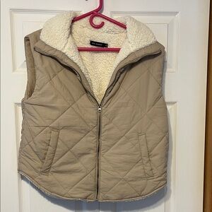 Blu Pepper Beige Quilted Vest with Sherpa Lining